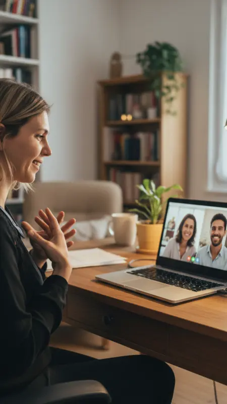Charlotte en consultation visio avec un couple — accompagnement PMA à distance